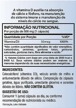 Vitamina D3 2000 UI  - 60 Cápsulas D'poan